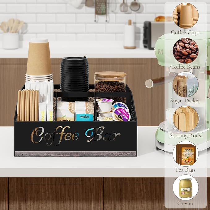 Coffee Bar Organizer for Countertop, Wooden Counter Station Organizer - Image 4