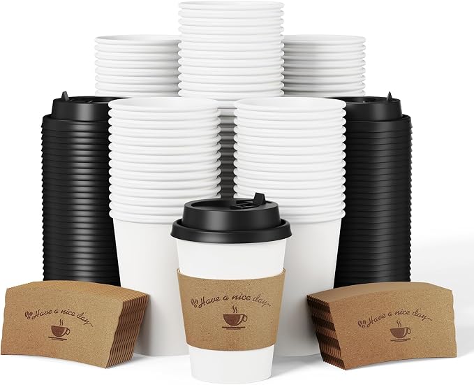 LITOPAK 100 Pack 12 oz Disposable Coffee Cups by LITOPAK
