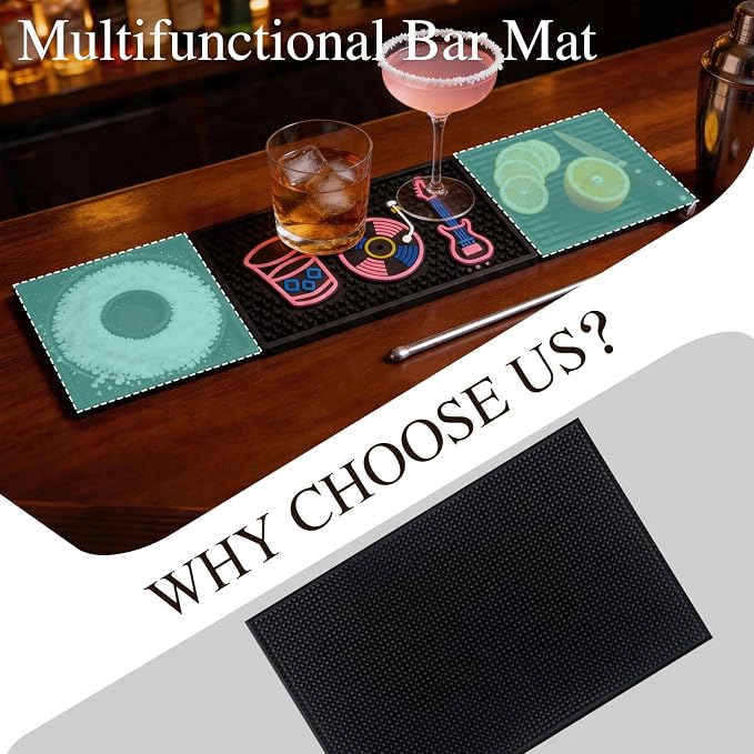 Bar Mat 3-in-1 Non-Slip Bartender Mat, Bar Accessories Countertop Mat 24 x 6 - Image 4