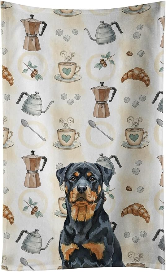 Caroline's Treasures Rottweiler Coffee Bar Kitchen Towel Velour Plush Front and by CarolinesTreasures