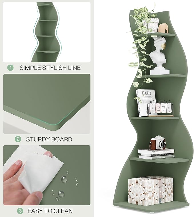 Tribesigns Corner Shelf, Modern 5-Tier Wall Corner Bookshelf, Stylish Corner - Image 7