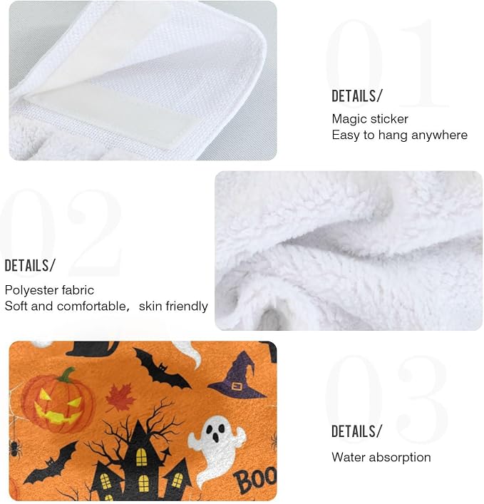Happy Halloween Pumpkins Spooky Kitchen Hanging Towel 12 x 17 Inch Spider Web - Image 3