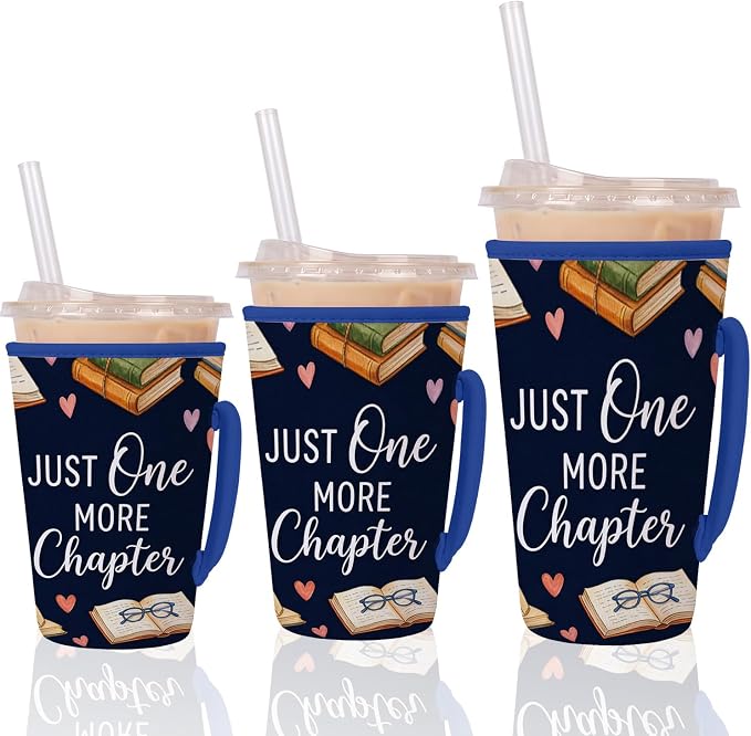 Reading Book Reusable Insulated Iced Coffee Cup Sleeve, Just One More Chapter by Lovarywow