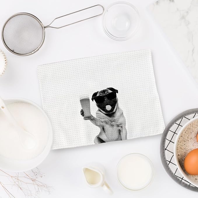 Gifts for Pug Dog Wine Lovers Kitchen Towels Set of 2, Pug Gifts Wine - Image 6