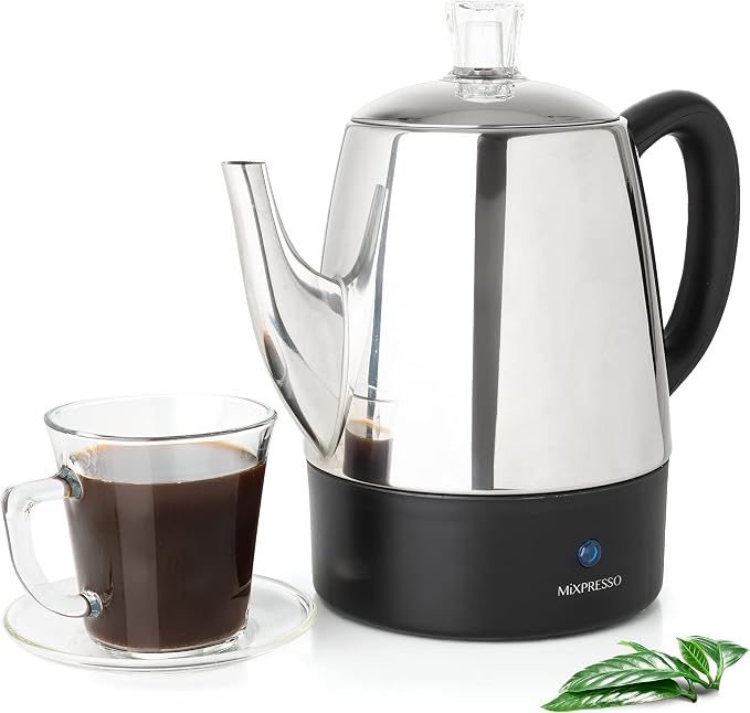 Mixpresso Small Electric Percolator Coffee Pot 4 Cup Stainless Steel by Mixpresso