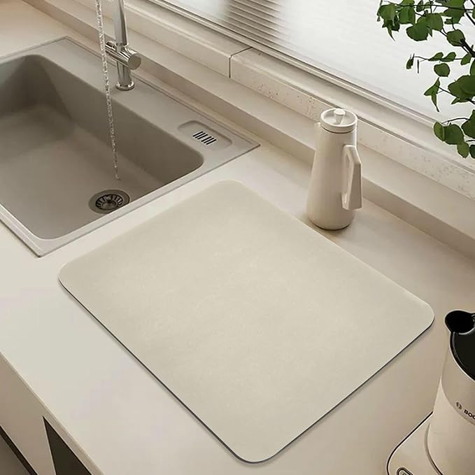 Beige Dish Drying Mat for Kitchen Counter No-slip Rubber Bottom Dish Drying Pad - Image 6
