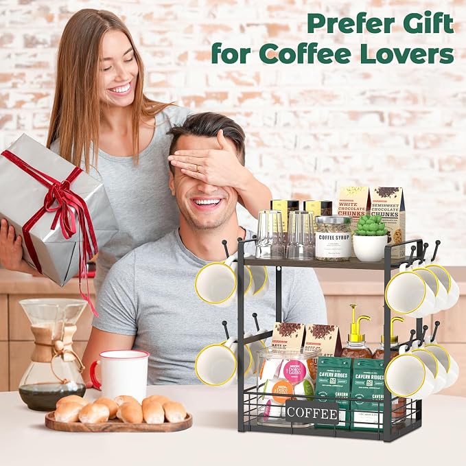 EsLuker.ly Coffee Mug Cup Holder Tree Bar Station Organizer, 2 Tier Mug Stand - Image 7