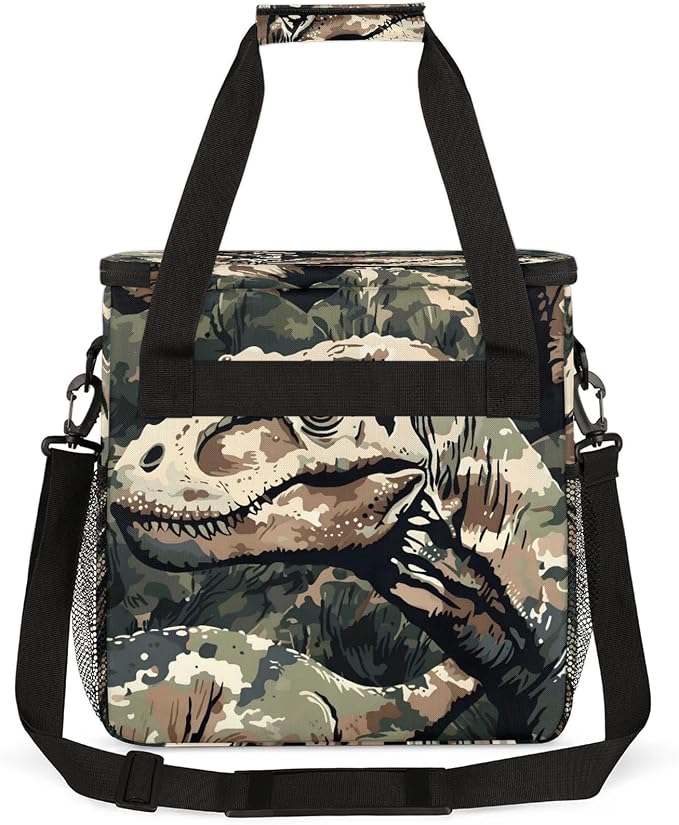 Cool Camo Dinosaur Coffee Maker Carring Bag, Large Insulated Storage Organizer - Image 5