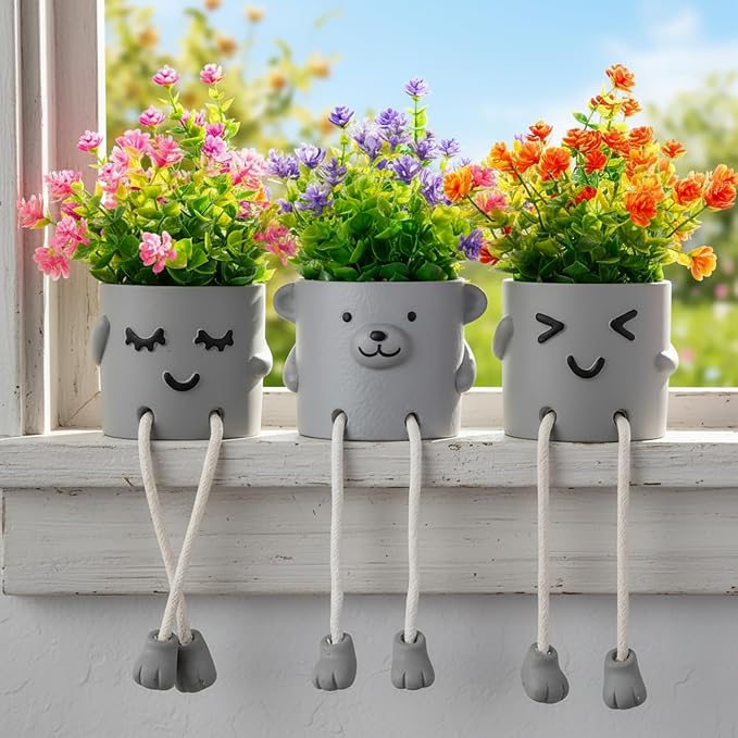 3 Packs Cute Fake Plants, Kawaii Artificial Potted Plants by SkycooUS