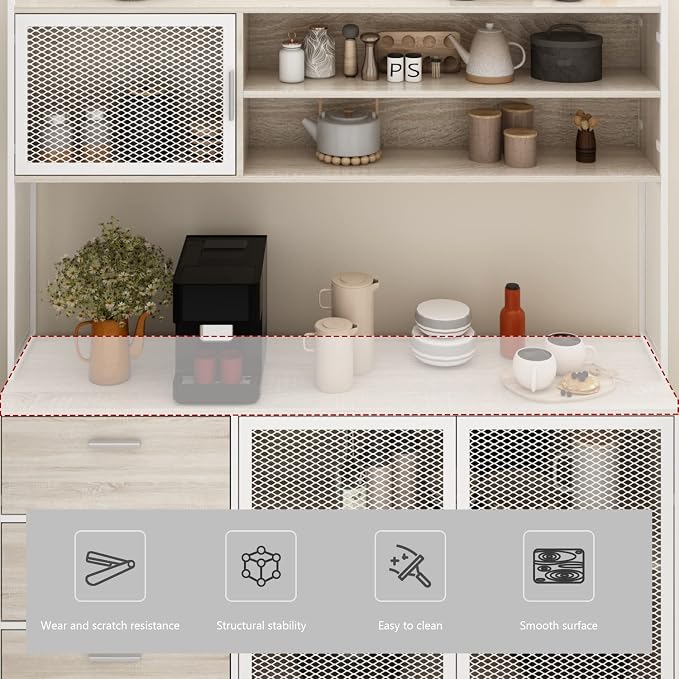 AGOTENI Large Kitchen Hutch Cabinet, Storage Cupboard Pantry - Image 6