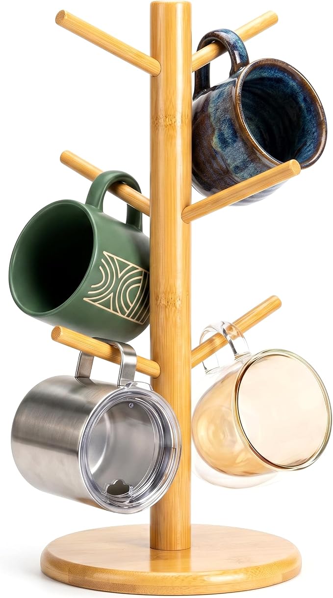 Wisuce Coffee Mug Tree Bamboo Mug Holder Coffee Cup Stand Mug Holders by Wisuce