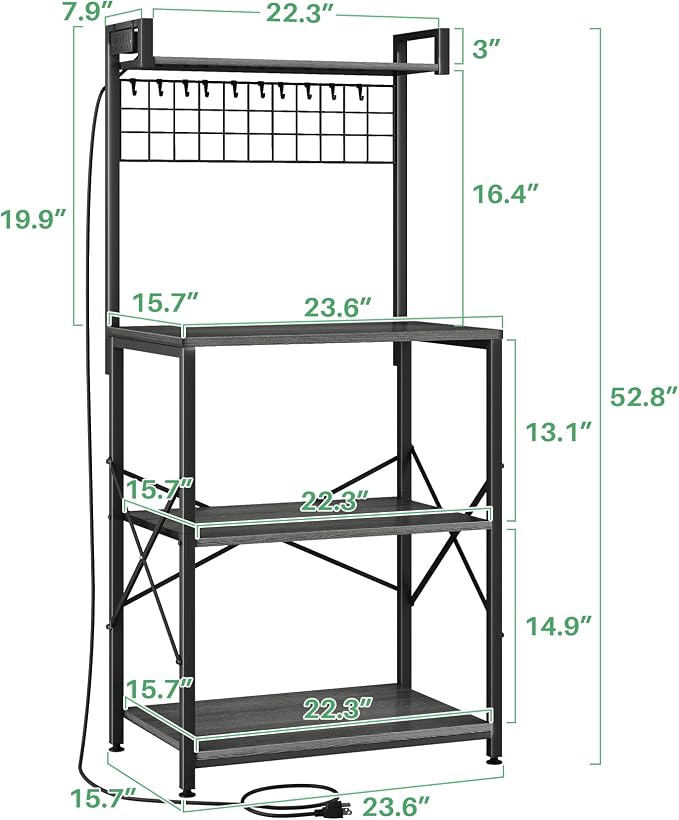SNTD Bakers Rack with Power Outlet, Kitchen Shelves Microwave Stand with Wire - Image 2