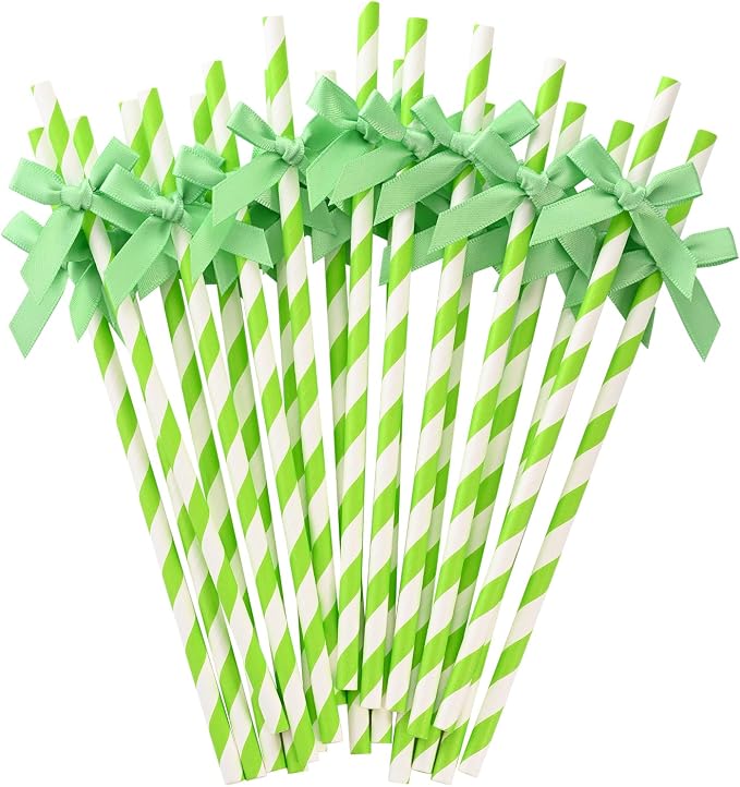 20pcs Green Bow Straw, 7.7inch Cake Pops Treat Sticks Biodegradable Cute Paper by Nicime