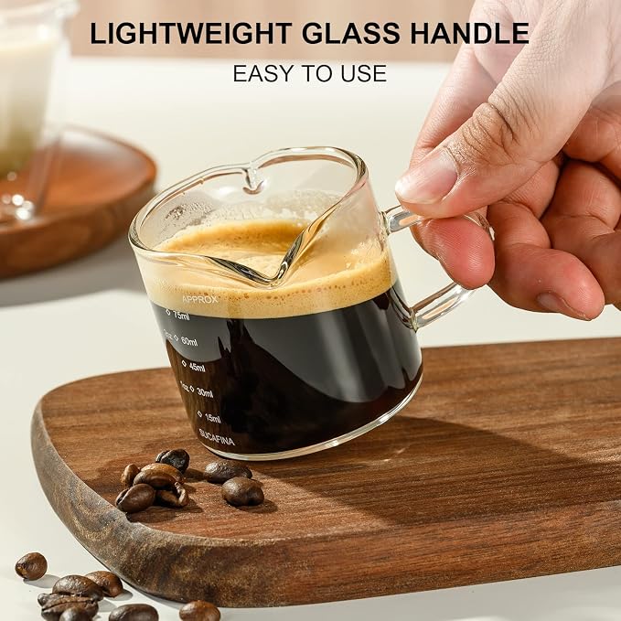 PARACITY Espresso Cup with Handle, 2.5 OZ Double Spout Clear Glass Measuring - Image 4