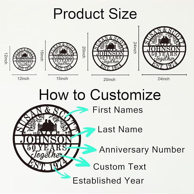 Custom 50th/40th/60th/70th/30th/1-99 Years Wedding Anniversary Sign Gifts - Image 9
