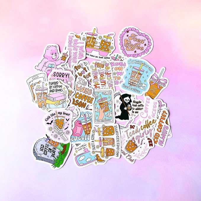 40PC Iced Coffee Stickers Cute Funny Meme Silly Sarcastic Quotes Scrapbook - Image 4