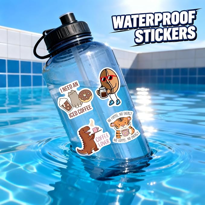 100 Pieces Funny Coffee Stickers -Vinyl Coffee Bottle Sticker - Image 2