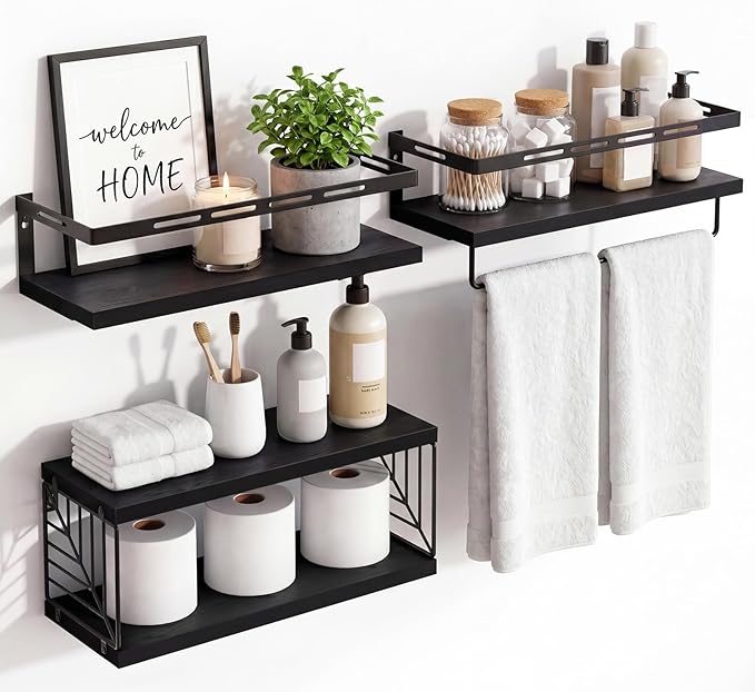 Fixwal Wall Mounted Bathroom Shelves Over Toilet, Rustic Wood Floating Shelves by Fixwal