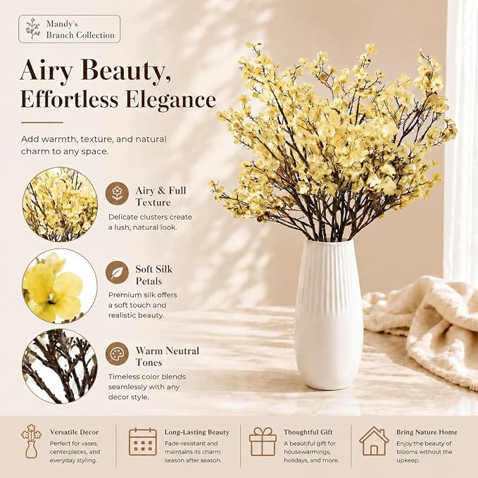 Mandy's 6 Bundles Artificial Light Yellow Baby’s Breath Flowers | 18.5 Inch - Image 4