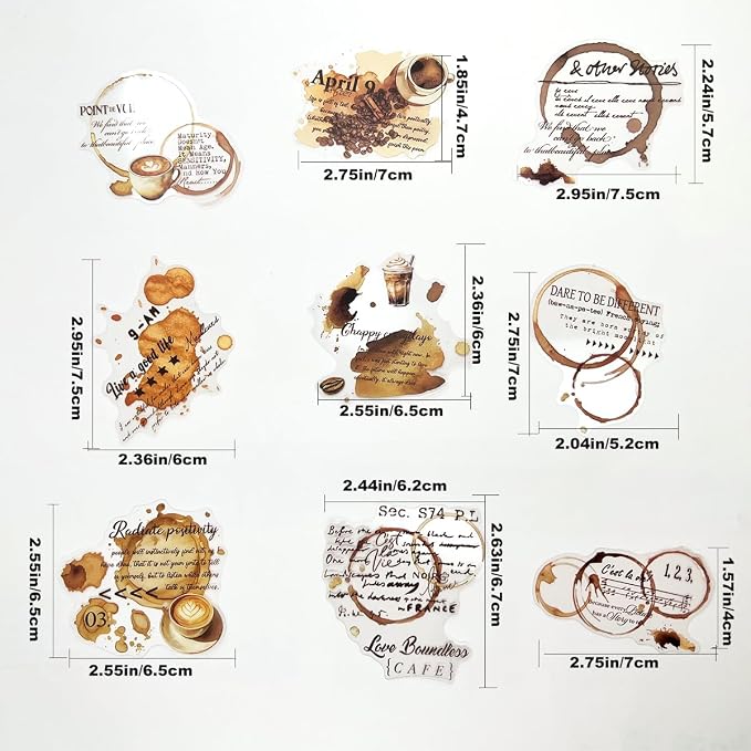 40pcs PET Transparent Clear Coffee Stain Quotes Stickers Decals Bulk Vinyl - Image 4
