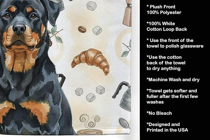 Caroline's Treasures Rottweiler Coffee Bar Kitchen Towel Velour Plush Front and - Image 4