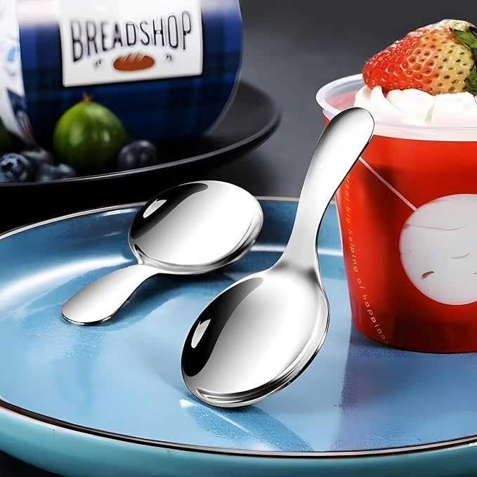 5PCS Short Handle Spoon, Stainless Steel Mini Spoons Thickened Small Round Spoon - Image 9