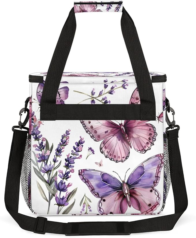 Butterfly Lavender Flower Coffee Maker Carring Bag, Large Insulated Storage - Image 5