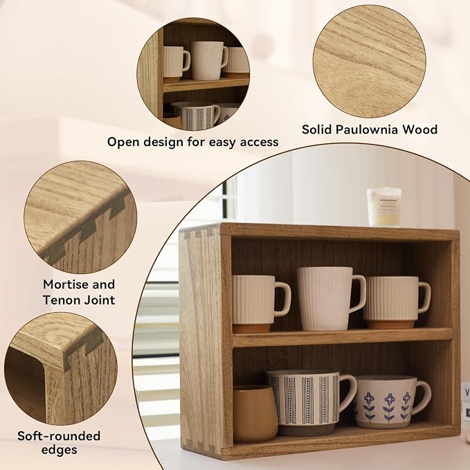 KIRIGEN 2-Tier Wooden Storage Cabinet, Solid Wood Kitchen Counter Organizer - Image 4