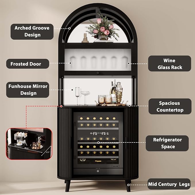 LVB Wine Cabinet with Fridge Space, Fluted Wine Cabinets with Rack Mirror - Image 6