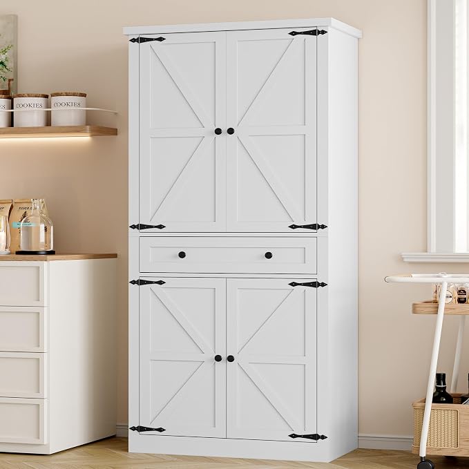 BORNOON Pantry Organizers and Storage Cabinet, 67.7” Barn Door White Kitchen by BORNOON