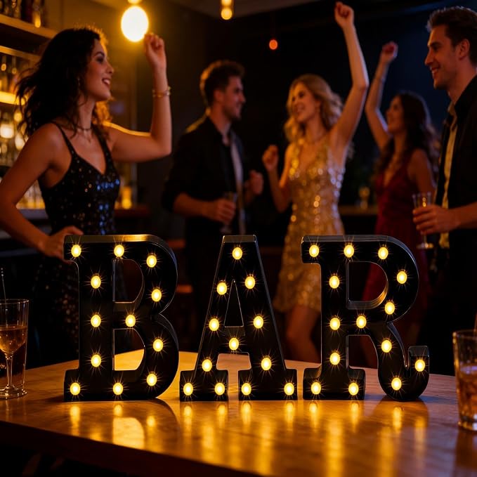 Mudder 3 Pcs Bar Sign for Home Bar Accessories Light Up LED Letter Decor Word - Image 5