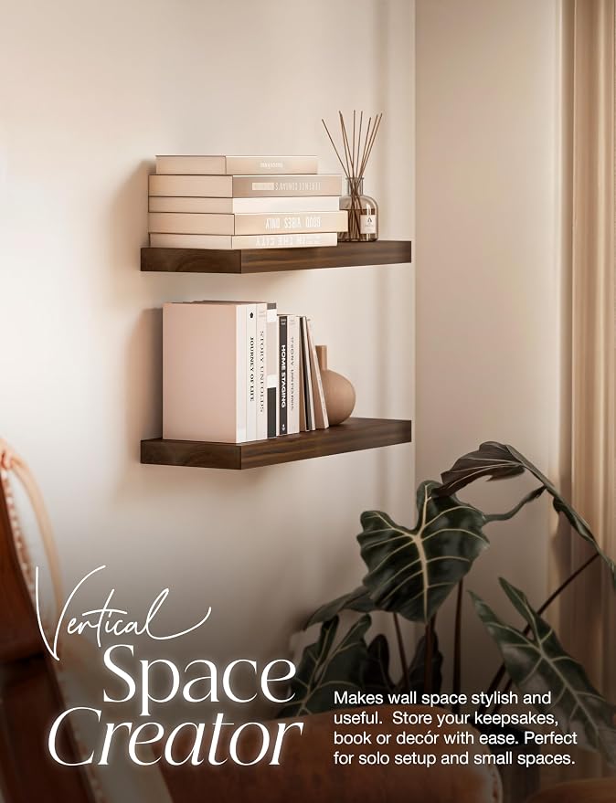 BATODA Set of 2 17" Acacia Wood Floating Shelves Wall Mounted – Rustic - Image 5
