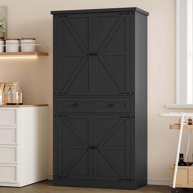 BORNOON Pantry Organizers and Storage Cabinet, 67.7” Barn Door White Kitchen by BORNOON