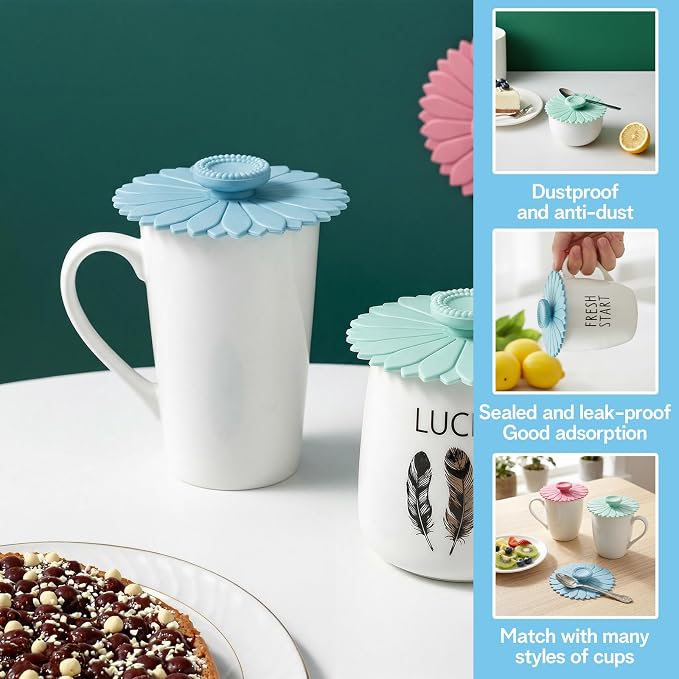 3 Pcs Silicone Cup Covers Reusable Drink Cover, Flexible Mug Lids - Image 2