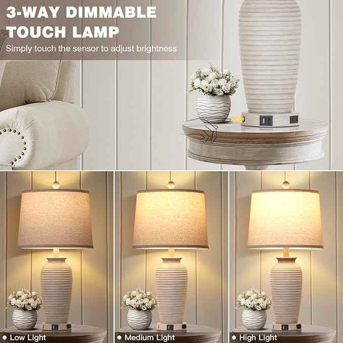 CINSARY 25" Farmhouse Jar Table Lamps Set of 2, 3 Way Touch Control Rustic - Image 3