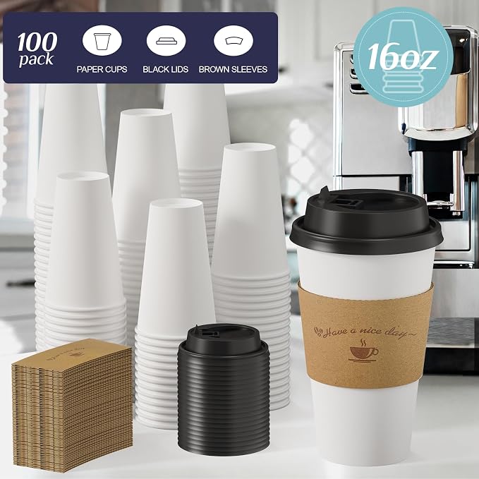 LITOPAK 100 Pack 16 oz Disposable Coffee Cups - Image 3