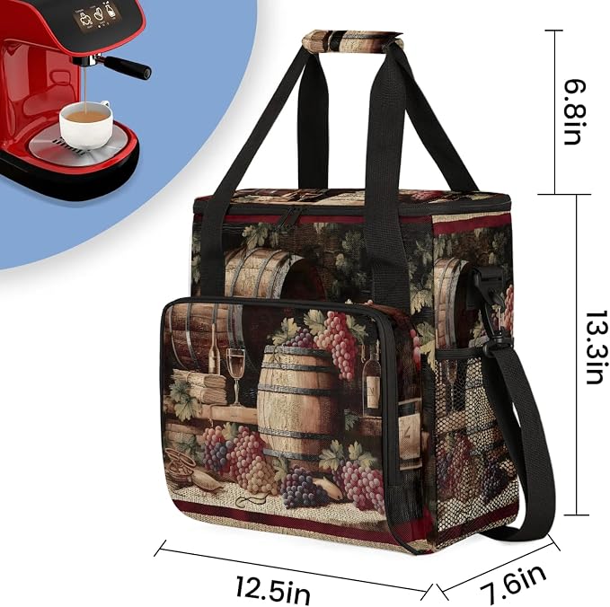 Vintage Wine And Ripe Grapes Coffee Maker Carring Bag, Large Insulated Storage - Image 3