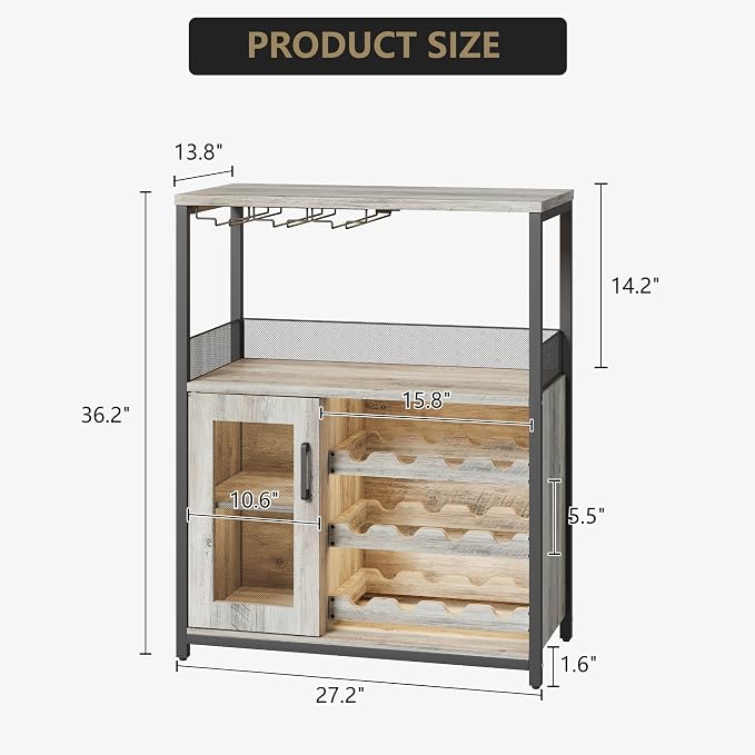 Wine Bar Cabinet, 3-Tier Liquor Storage Cabinet - Image 2