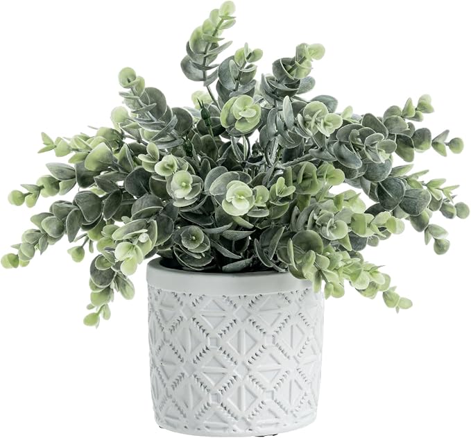 MyGift Artificial Eucalyptus Plant in Modern Gray Concrete Pots by MyGiftHome