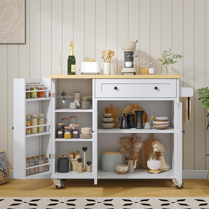 Bigbiglife Kitchen Island with Drop Leaf, Island Table on Wheels with Storage - Image 5