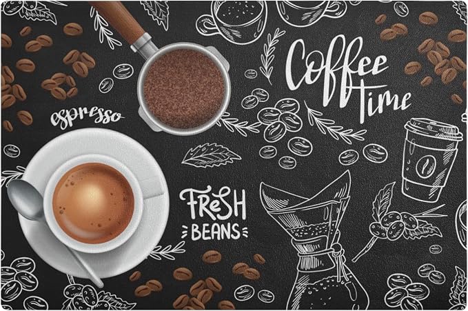 Black Coffee Mat Bar Maker Station Machine Pot Mats Backed Absorbent Nonslip by QwThum