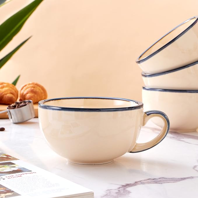Coffeezone Set of 6 Cups Vintage Design 12 oz Professional Barista Ceramic - Image 6