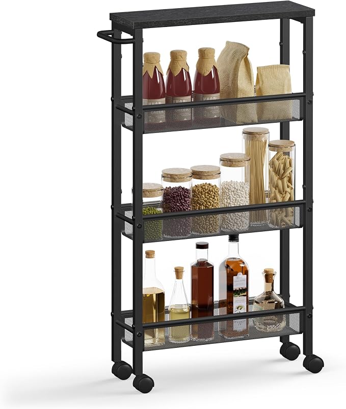 VASAGLE Slim Rolling Cart, 4-Tier Storage Cart, Narrow Cart by Unknown