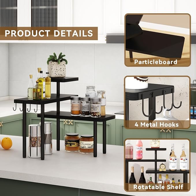IBUYKE Countertop Organizer, 3-Tier Spice Racks, Kitchen Counter Corner Shelf - Image 6