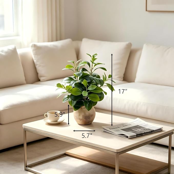 AlphaAcc 17" Artificial Fig Leaf Plant in Vintage Ceramic Pot - Image 2