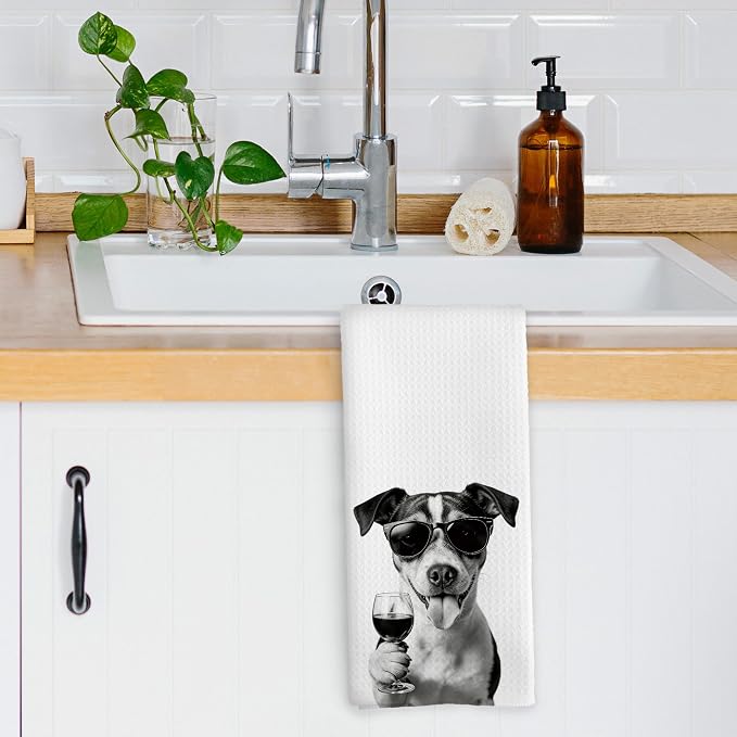 Funny Rat Terrier Wine Bar Kitchen Dish Towels, Rat Terrier Gifts - Image 3