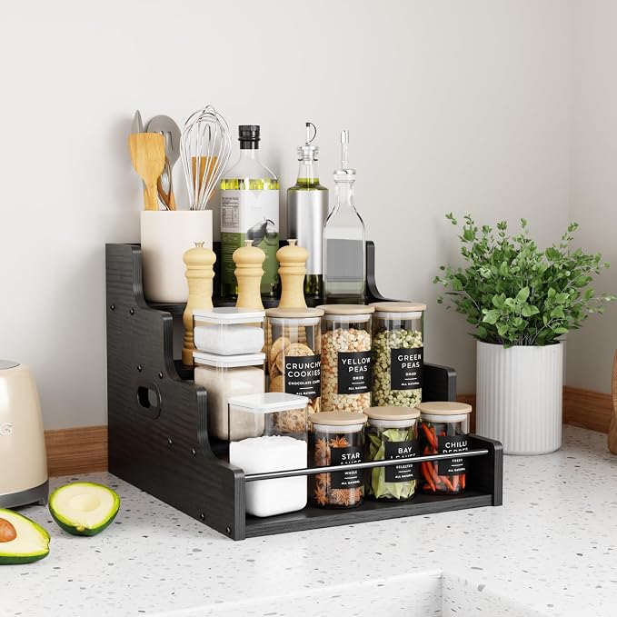 KLM Liquor Bottle Display Shelf, Coffee Syrup Rack Organizer, 4 Step Countertop - Image 8