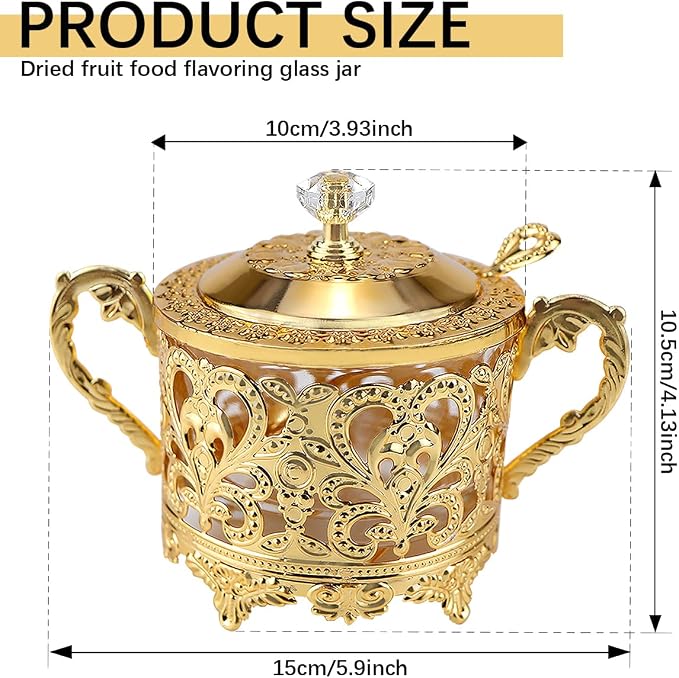 Glass Sugar Bowl with Lid and Spoon Vintage Kitchen Food Canister Condiment Pot - Image 2