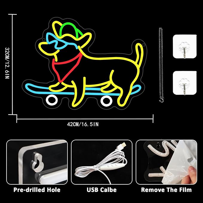 Dachshund Neon Sign Skateboard Dog Neon Sign - Image 3