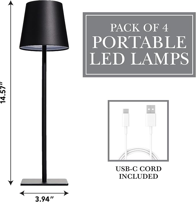 Cordless Portable LED Table Lamp, Rechargeable Battery Desk lamp, 3 Different - Image 4